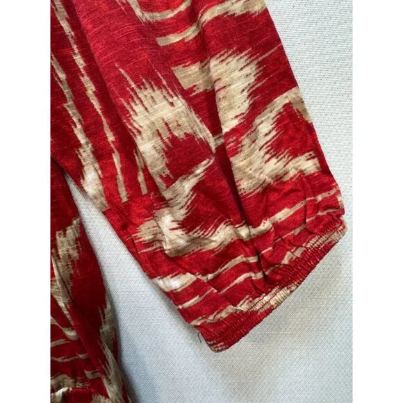 Chicos Womens Knitted Blouse Size 3 Red Abstract 3/4 Sleeve Retro Pullover Y2K - Picture 7 of 12
